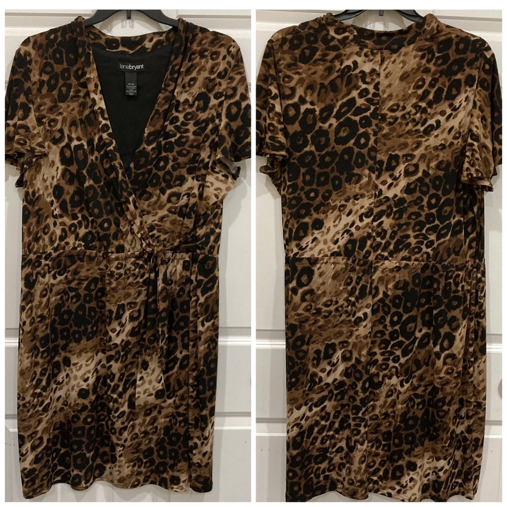 Lane Bryant 22/24 stretch faux wrap leopard print / animal print dress EUC